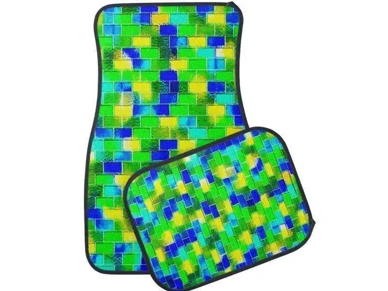 Car Mats-BRICK WALL SMUDGED Car Mats Sets-Blues & Greens & Yellows-from COLORADDICTED.COM-