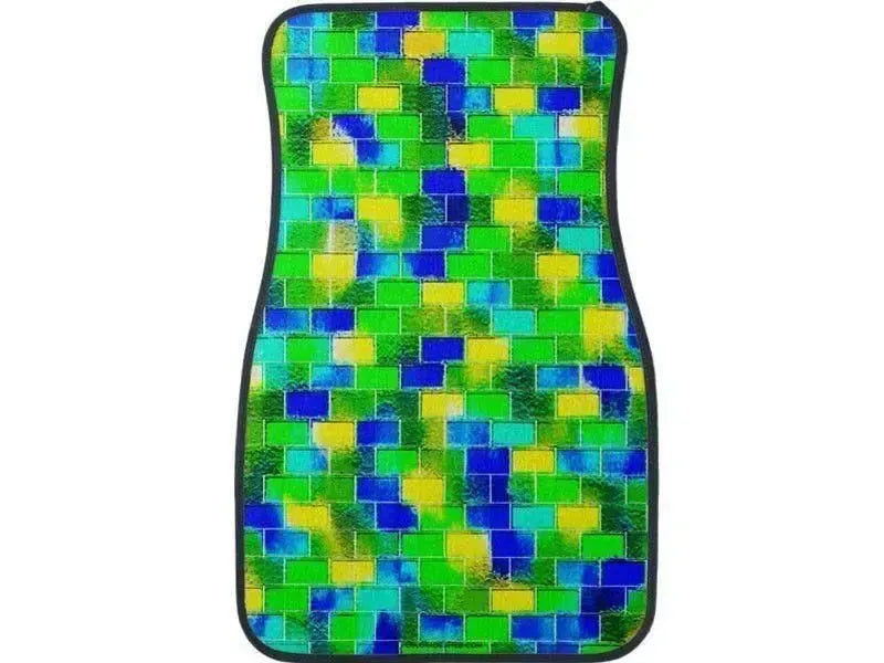 Car Mats-BRICK WALL SMUDGED Car Mats Sets-Blues & Greens & Yellows-from COLORADDICTED.COM-
