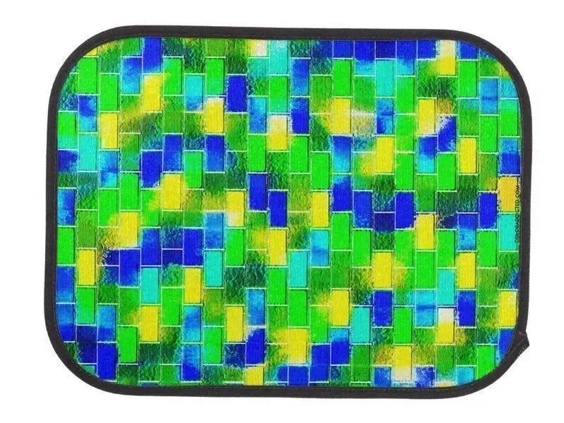 Car Mats-BRICK WALL SMUDGED Car Mats Sets-Blues & Greens & Yellows-from COLORADDICTED.COM-