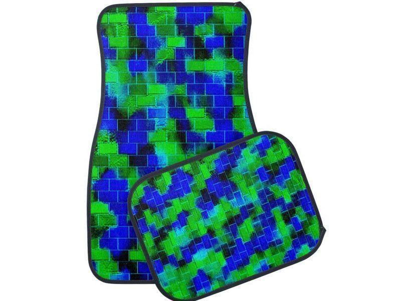 Car Mats-BRICK WALL SMUDGED Car Mats Sets-Blues & Greens-from COLORADDICTED.COM-