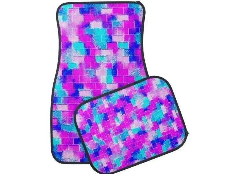Car Mats-BRICK WALL SMUDGED Car Mats Sets-Blues & Purples & Fuchsias & Pinks-from COLORADDICTED.COM-