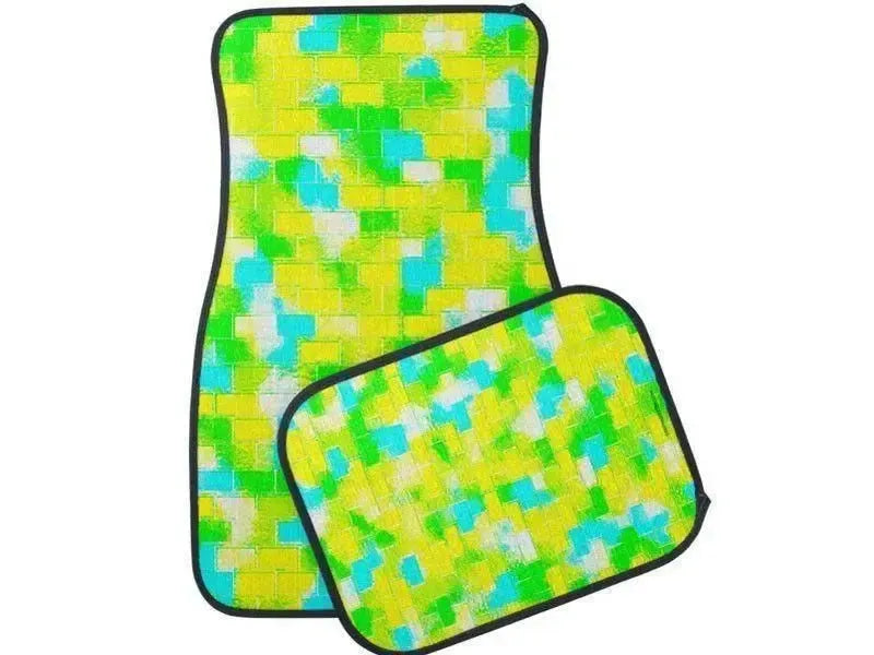 Car Mats-BRICK WALL SMUDGED Car Mats Sets-Greens & Yellows & Light Blues-from COLORADDICTED.COM-