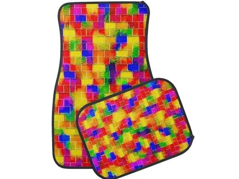 Car Mats-BRICK WALL SMUDGED Car Mats Sets-Multicolor Bright-from COLORADDICTED.COM-