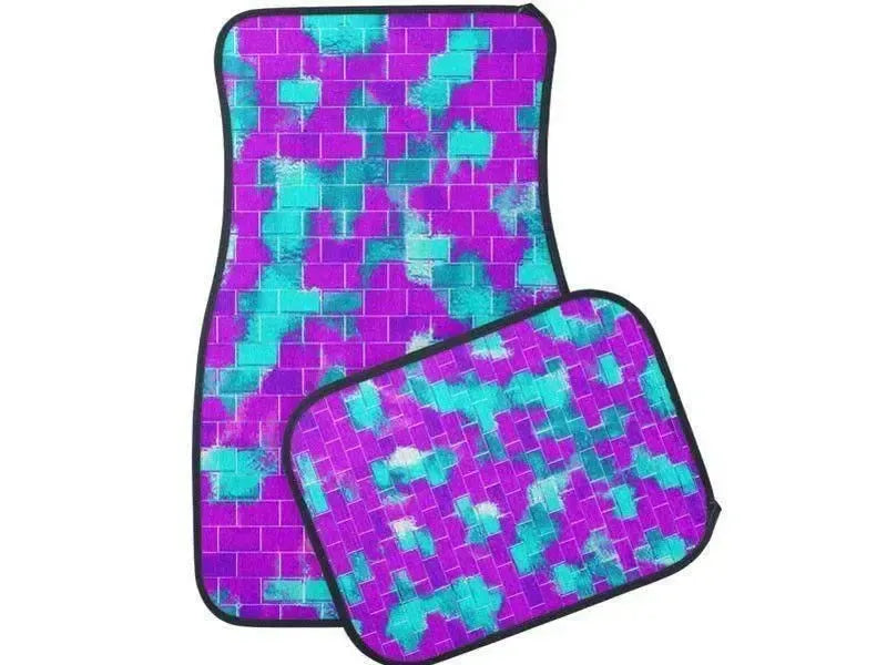 Car Mats-BRICK WALL SMUDGED Car Mats Sets-Purples & Violets & Turquoises-from COLORADDICTED.COM-