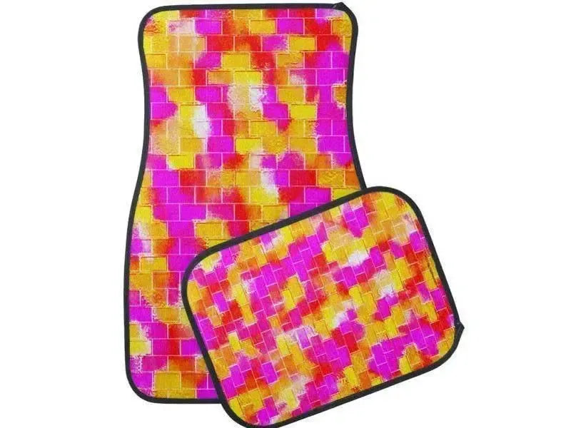Car Mats-BRICK WALL SMUDGED Car Mats Sets-Reds & Oranges & Yellows & Fuchsias-from COLORADDICTED.COM-