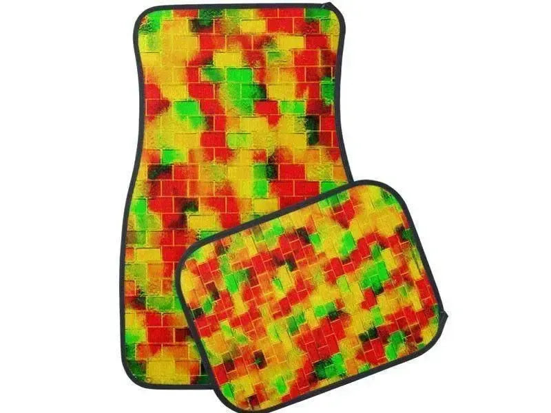 Car Mats-BRICK WALL SMUDGED Car Mats Sets-Reds & Oranges & Yellows & Greens-from COLORADDICTED.COM-