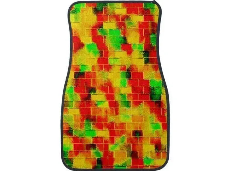 Car Mats-BRICK WALL SMUDGED Car Mats Sets-Reds & Oranges & Yellows & Greens-from COLORADDICTED.COM-