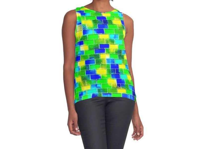 Contrast Tanks-BRICK WALL SMUDGED Contrast Tanks-Blues &amp; Greens &amp; Yellows-from COLORADDICTED.COM-