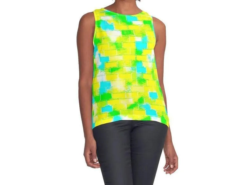 Contrast Tanks-BRICK WALL SMUDGED Contrast Tanks-Greens & Yellows & Light Blues-from COLORADDICTED.COM-