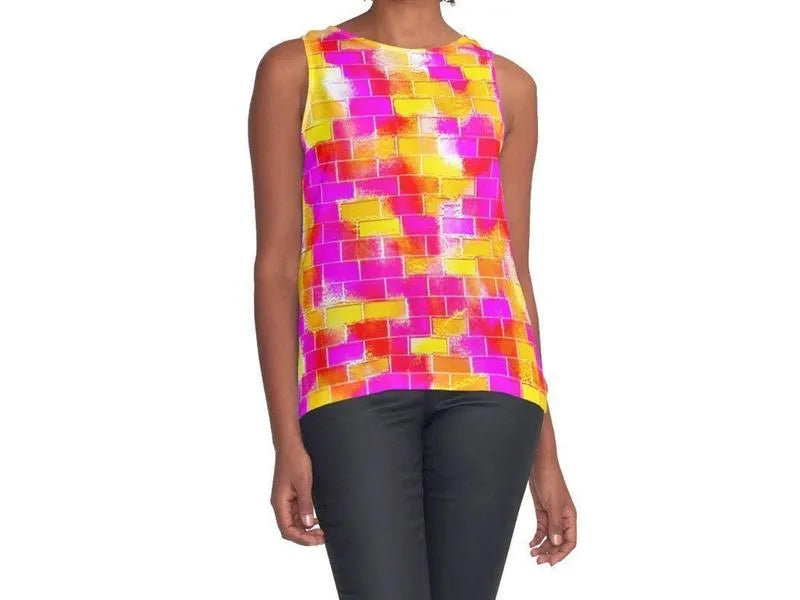 Contrast Tanks-BRICK WALL SMUDGED Contrast Tanks-Reds & Oranges & Yellows & Fuchsias-from COLORADDICTED.COM-