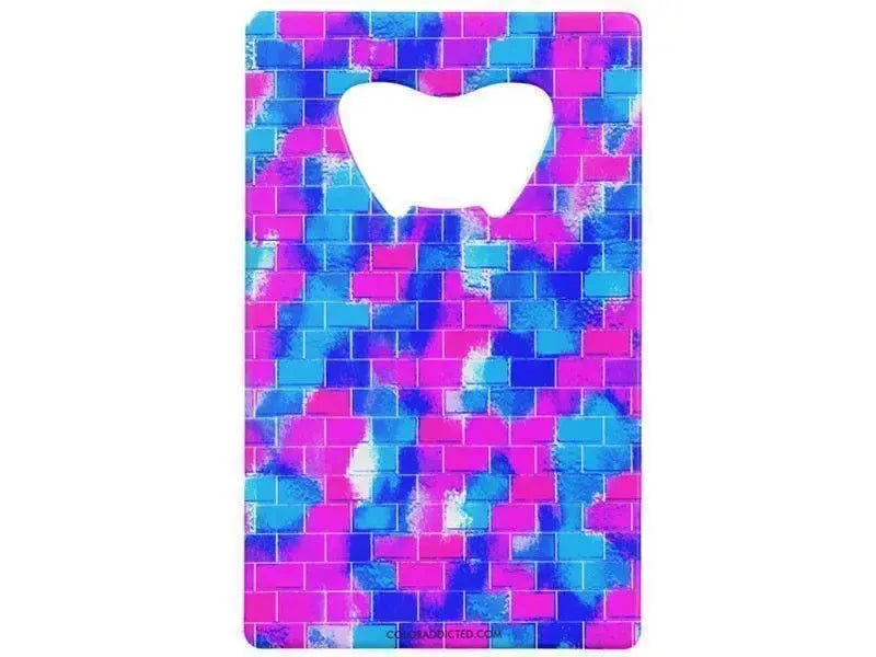 Credit Card Bottle Openers-BRICK WALL SMUDGED Credit Card Bottle Openers-Blues & Fuchsias-from COLORADDICTED.COM-