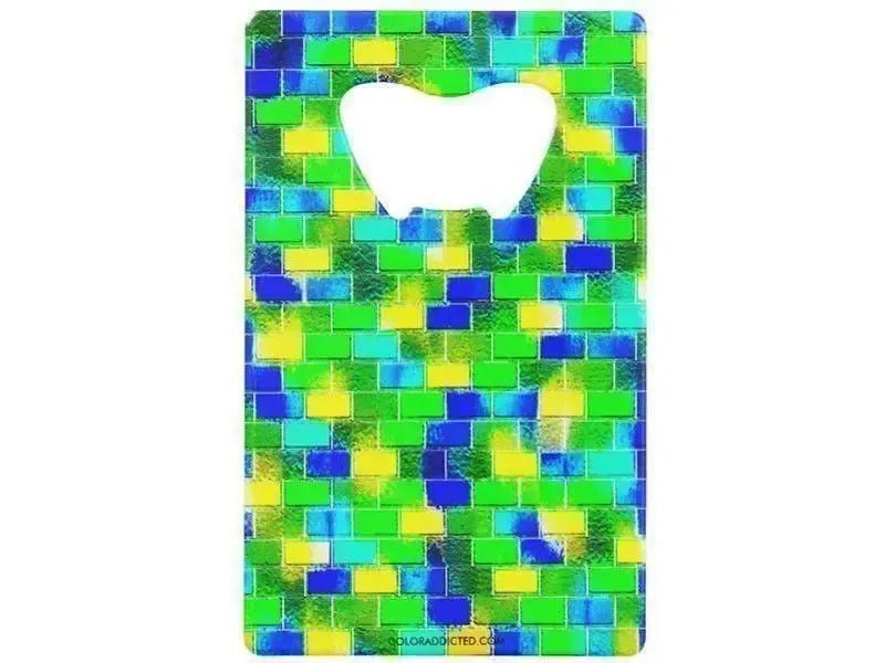 Credit Card Bottle Openers-BRICK WALL SMUDGED Credit Card Bottle Openers-Blues, Greens & Yellows-from COLORADDICTED.COM-