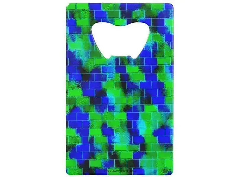 Credit Card Bottle Openers-BRICK WALL SMUDGED Credit Card Bottle Openers-Blues & Greens-from COLORADDICTED.COM-