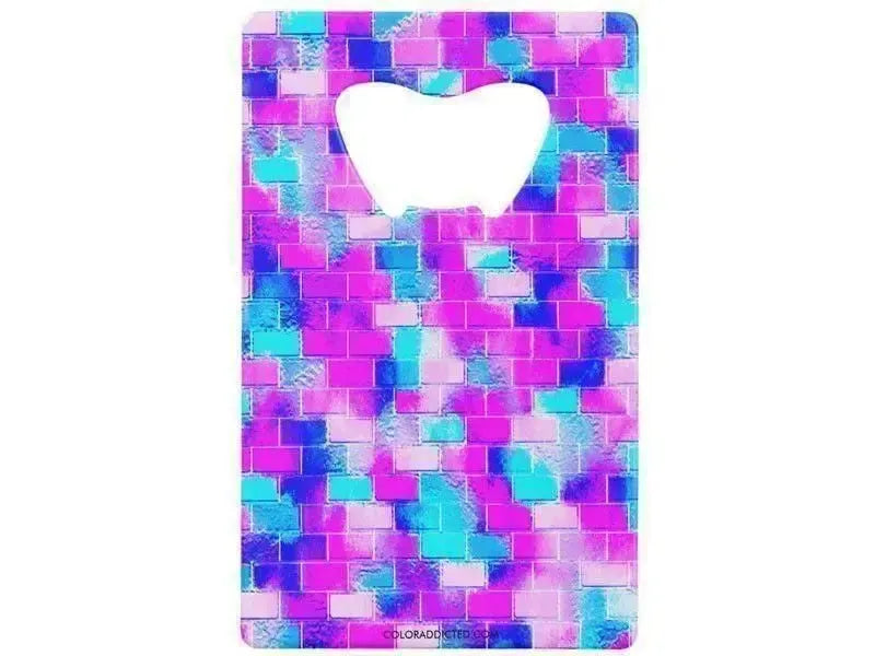 Credit Card Bottle Openers-BRICK WALL SMUDGED Credit Card Bottle Openers-Blues, Purples, Fuchsias & Pinks-from COLORADDICTED.COM-