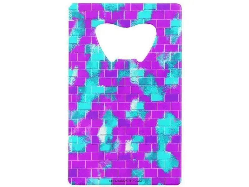 Credit Card Bottle Openers-BRICK WALL SMUDGED Credit Card Bottle Openers-Purples, Violets & Turquoises-from COLORADDICTED.COM-