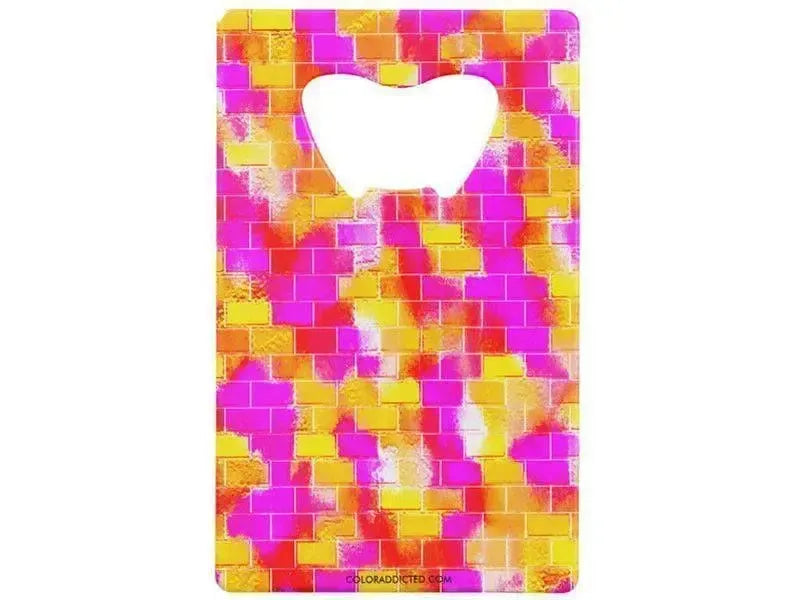 Credit Card Bottle Openers-BRICK WALL SMUDGED Credit Card Bottle Openers-Reds, Oranges, Yellows & Fuchsias-from COLORADDICTED.COM-