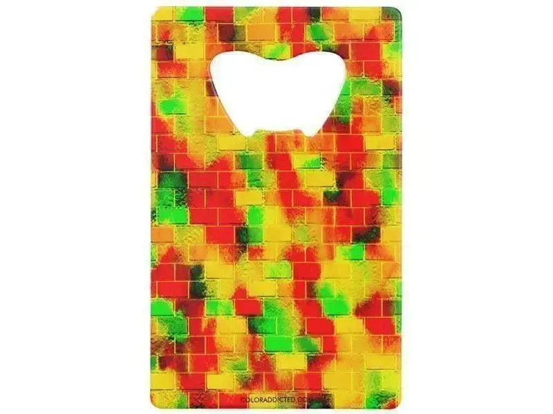 Credit Card Bottle Openers-BRICK WALL SMUDGED Credit Card Bottle Openers-Reds, Oranges, Yellows & Greens-from COLORADDICTED.COM-