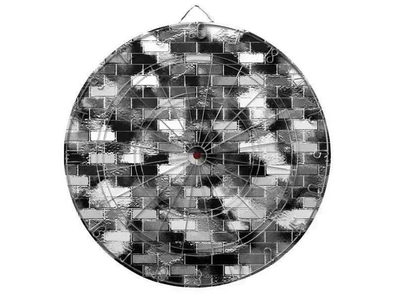 Dartboards-BRICK WALL SMUDGED Dartboards (includes 6 Darts)-Black & Grays & White-from COLORADDICTED.COM-