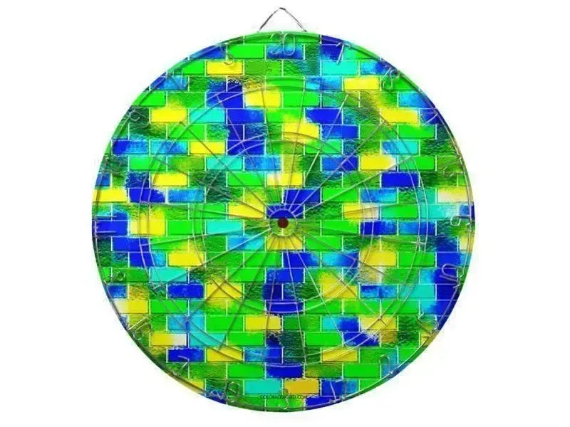 Dartboards-BRICK WALL SMUDGED Dartboards (includes 6 Darts)-Blues & Greens & Yellows-from COLORADDICTED.COM-