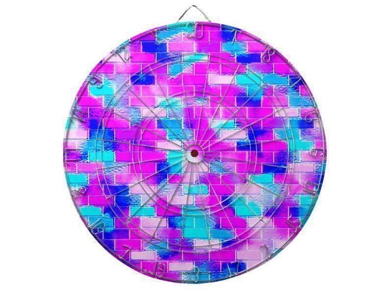 Dartboards-BRICK WALL SMUDGED Dartboards (includes 6 Darts)-Blues &amp; Purples &amp; Fuchsias &amp; Pinks-from COLORADDICTED.COM-