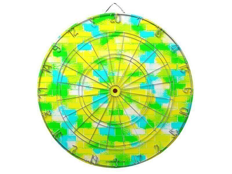 Dartboards-BRICK WALL SMUDGED Dartboards (includes 6 Darts)-Greens &amp; Yellows &amp; Light Blues-from COLORADDICTED.COM-