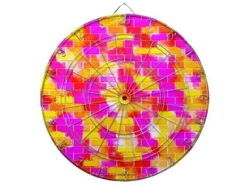 Dartboards-BRICK WALL SMUDGED Dartboards (includes 6 Darts)-Reds & Oranges & Yellows & Fuchsias-from COLORADDICTED.COM-