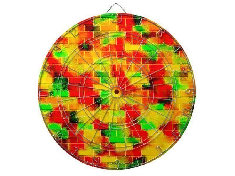 Dartboards-BRICK WALL SMUDGED Dartboards (includes 6 Darts)-Reds &amp; Oranges &amp; Yellows &amp; Greens-from COLORADDICTED.COM-