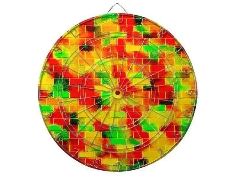 Dartboards-BRICK WALL SMUDGED Dartboards (includes 6 Darts)-Reds & Oranges & Yellows & Greens-from COLORADDICTED.COM-
