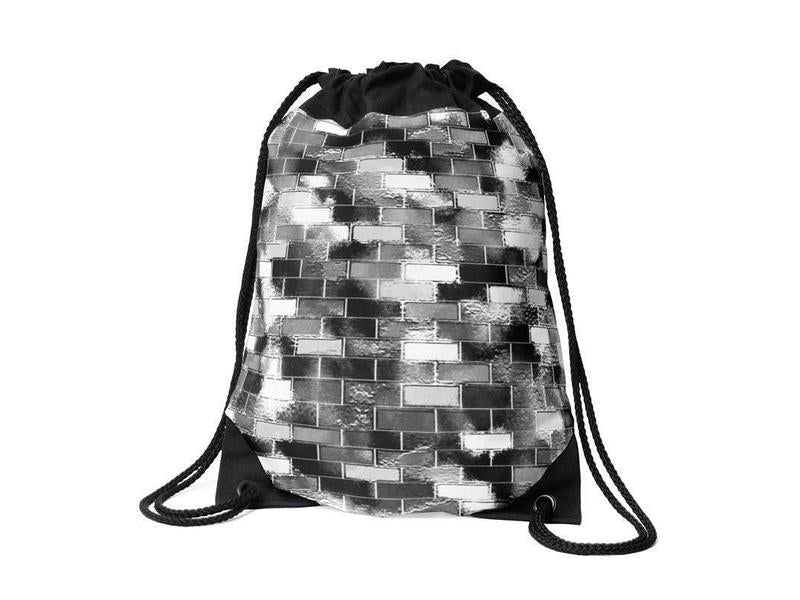 Drawstring Bags-BRICK WALL SMUDGED Drawstring Bags-Black &amp; Grays &amp; White-from COLORADDICTED.COM-