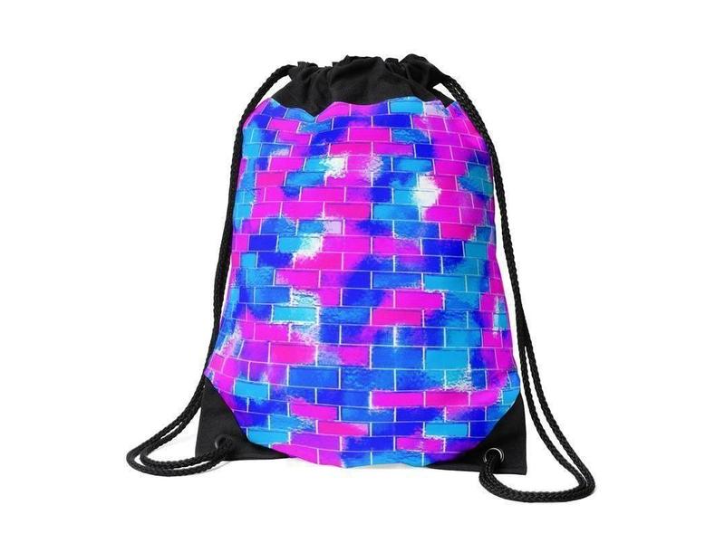 Drawstring Bags-BRICK WALL SMUDGED Drawstring Bags-Blues &amp; Fuchsias-from COLORADDICTED.COM-