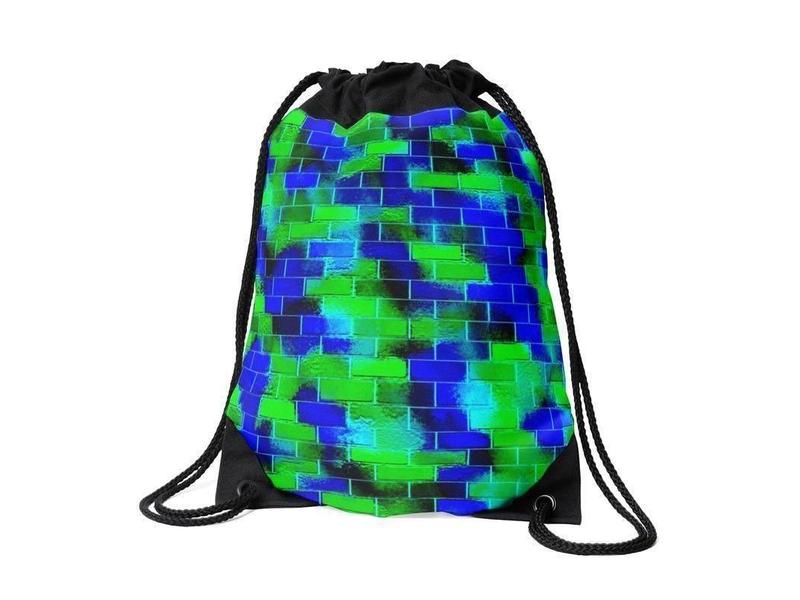 Drawstring Bags-BRICK WALL SMUDGED Drawstring Bags-Blues &amp; Greens-from COLORADDICTED.COM-