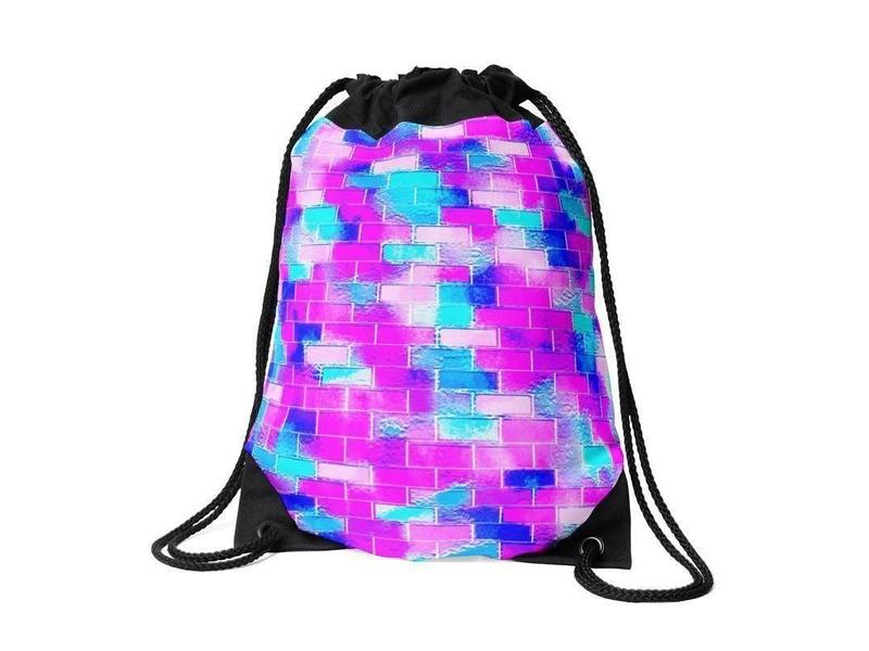 Drawstring Bags-BRICK WALL SMUDGED Drawstring Bags-Blues &amp; Purples &amp; Fuchsias &amp; Pinks-from COLORADDICTED.COM-
