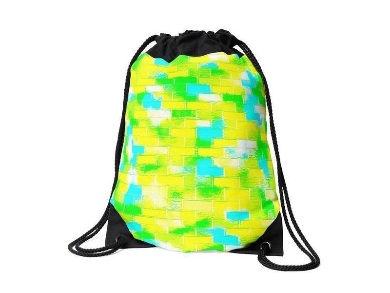 Drawstring Bags-BRICK WALL SMUDGED Drawstring Bags-Greens &amp; Yellows &amp; Light Blues-from COLORADDICTED.COM-