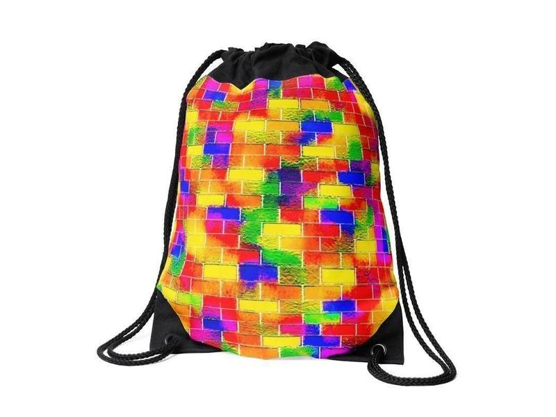 Drawstring Bags-BRICK WALL SMUDGED Drawstring Bags-Multicolor Bright-from COLORADDICTED.COM-