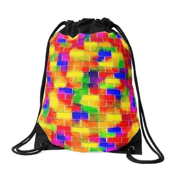 Drawstring Bags-BRICK WALL SMUDGED Drawstring Bags-Multicolor Bright-from COLORADDICTED.COM-