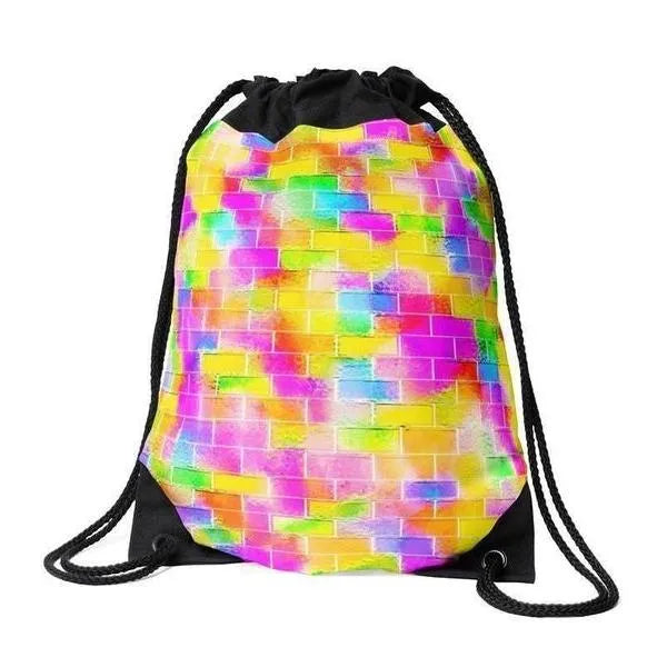 Drawstring Bags-BRICK WALL SMUDGED Drawstring Bags-Multicolor Light-from COLORADDICTED.COM-