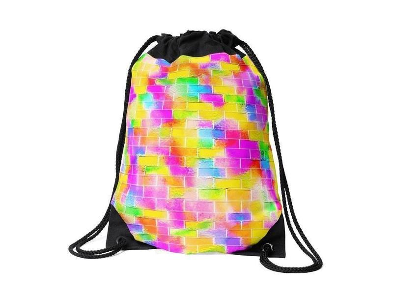 Drawstring Bags-BRICK WALL SMUDGED Drawstring Bags-Multicolor Light-from COLORADDICTED.COM-