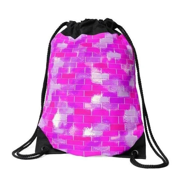 Drawstring Bags-BRICK WALL SMUDGED Drawstring Bags-Purples & Violets & Fuchsias-from COLORADDICTED.COM-