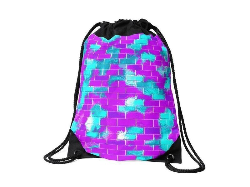 Drawstring Bags-BRICK WALL SMUDGED Drawstring Bags-Purples &amp; Violets &amp; Turquoises-from COLORADDICTED.COM-