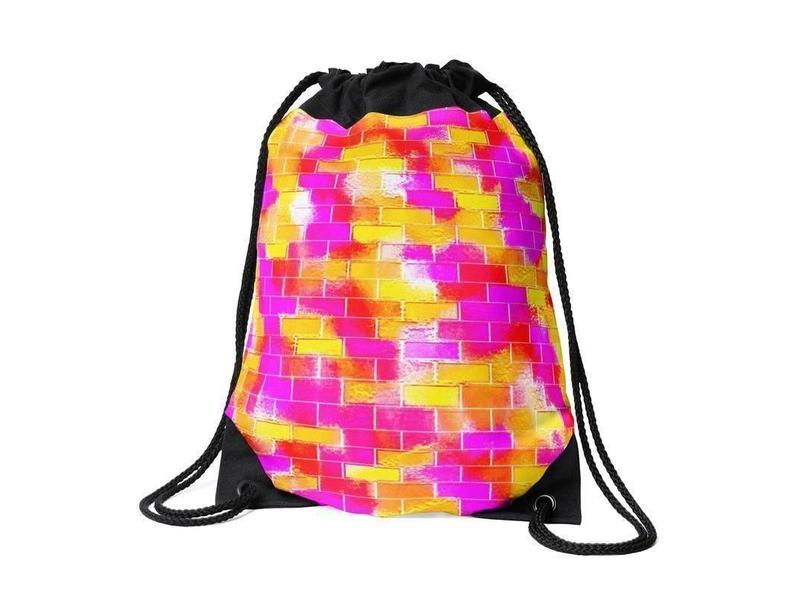 Drawstring Bags-BRICK WALL SMUDGED Drawstring Bags-Reds &amp; Oranges &amp; Yellows &amp; Fuchsias-from COLORADDICTED.COM-