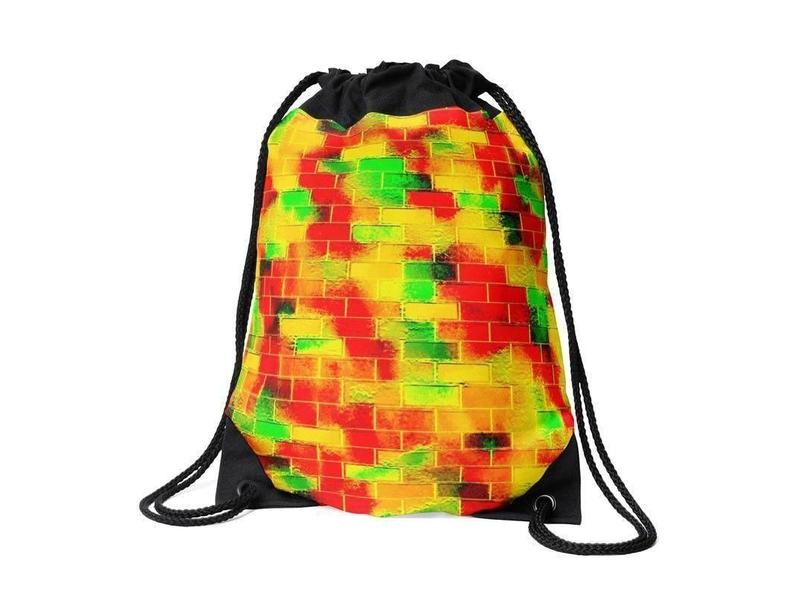 Drawstring Bags-BRICK WALL SMUDGED Drawstring Bags-Reds &amp; Oranges &amp; Yellows &amp; Greens-from COLORADDICTED.COM-