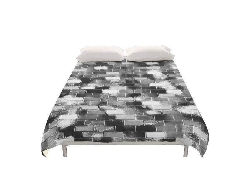 Duvet Covers-BRICK WALL SMUDGED Duvet Covers-Black &amp; Grays &amp; White-from COLORADDICTED.COM-