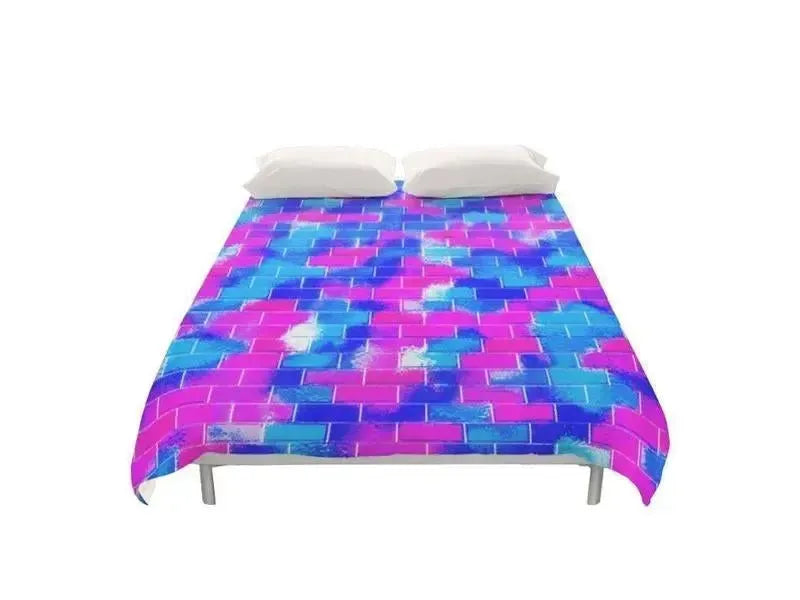 Duvet Covers-BRICK WALL SMUDGED Duvet Covers-Blues & Fuchsias-from COLORADDICTED.COM-