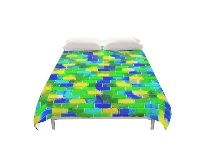 Duvet Covers-BRICK WALL SMUDGED Duvet Covers-Blues & Greens & Yellows-from COLORADDICTED.COM-