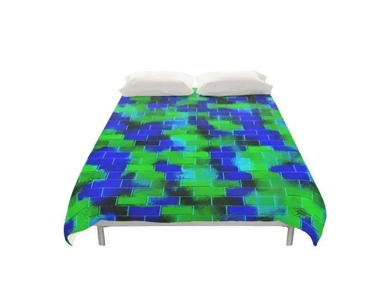 Duvet Covers-BRICK WALL SMUDGED Duvet Covers-Blues & Greens-from COLORADDICTED.COM-