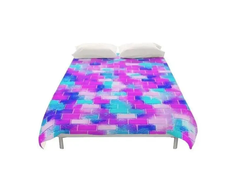 Duvet Covers-BRICK WALL SMUDGED Duvet Covers-Blues & Purples & Fuchsias & Pinks-from COLORADDICTED.COM-