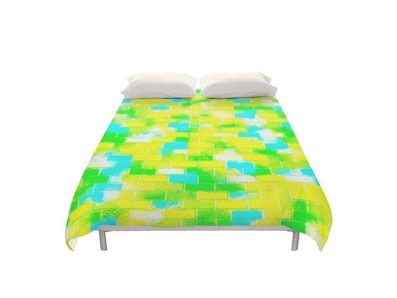 Duvet Covers-BRICK WALL SMUDGED Duvet Covers-Greens &amp; Yellows &amp; Light Blues-from COLORADDICTED.COM-