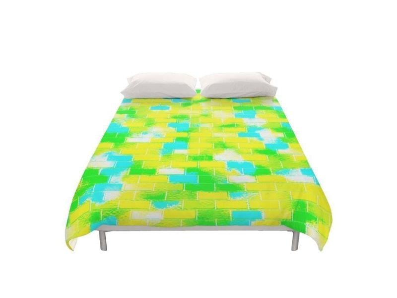 Duvet Covers-BRICK WALL SMUDGED Duvet Covers-Greens &amp; Yellows &amp; Light Blues-from COLORADDICTED.COM-