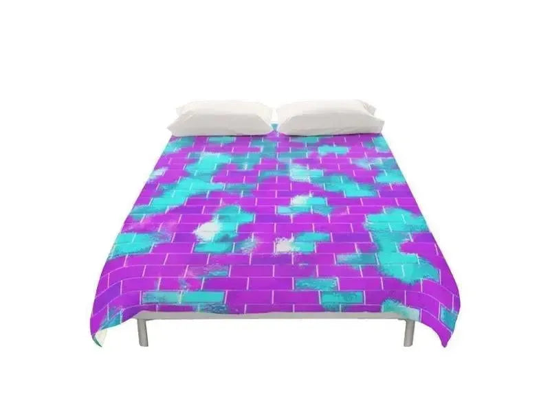 Duvet Covers-BRICK WALL SMUDGED Duvet Covers-Purples & Violets & Turquoises-from COLORADDICTED.COM-