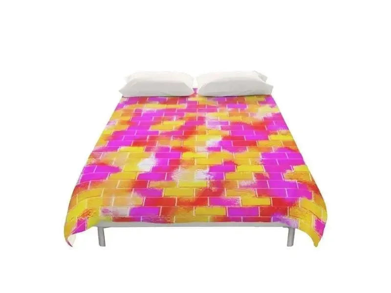 Duvet Covers-BRICK WALL SMUDGED Duvet Covers-Reds & Oranges & Yellows & Fuchsias-from COLORADDICTED.COM-